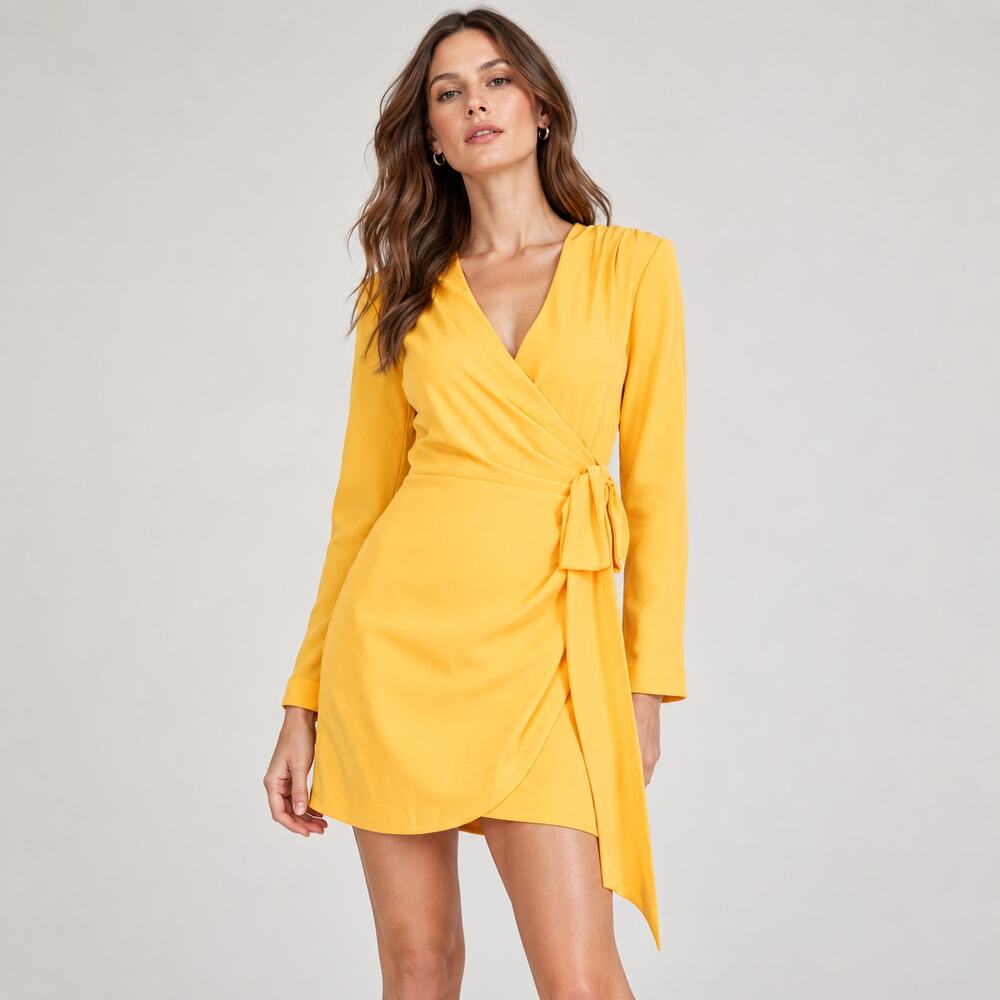Cinq a Sep Sierra Wrap Mini Dress tie Waist Vneck in yellow size 4